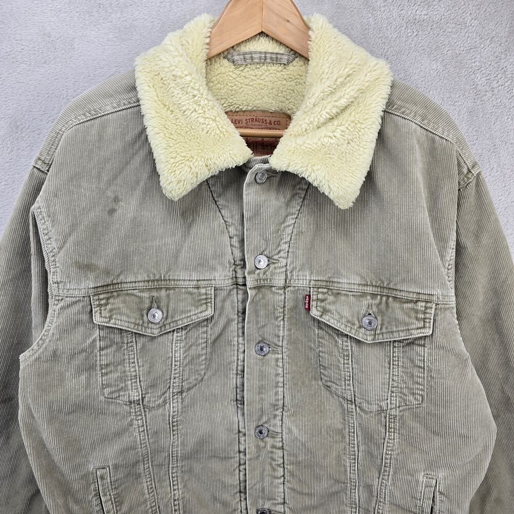 Vintage Levis Corduroy Sherpa Lined Trucker Jacket Large Beige 70520 Y2K - Picture 3 of 14